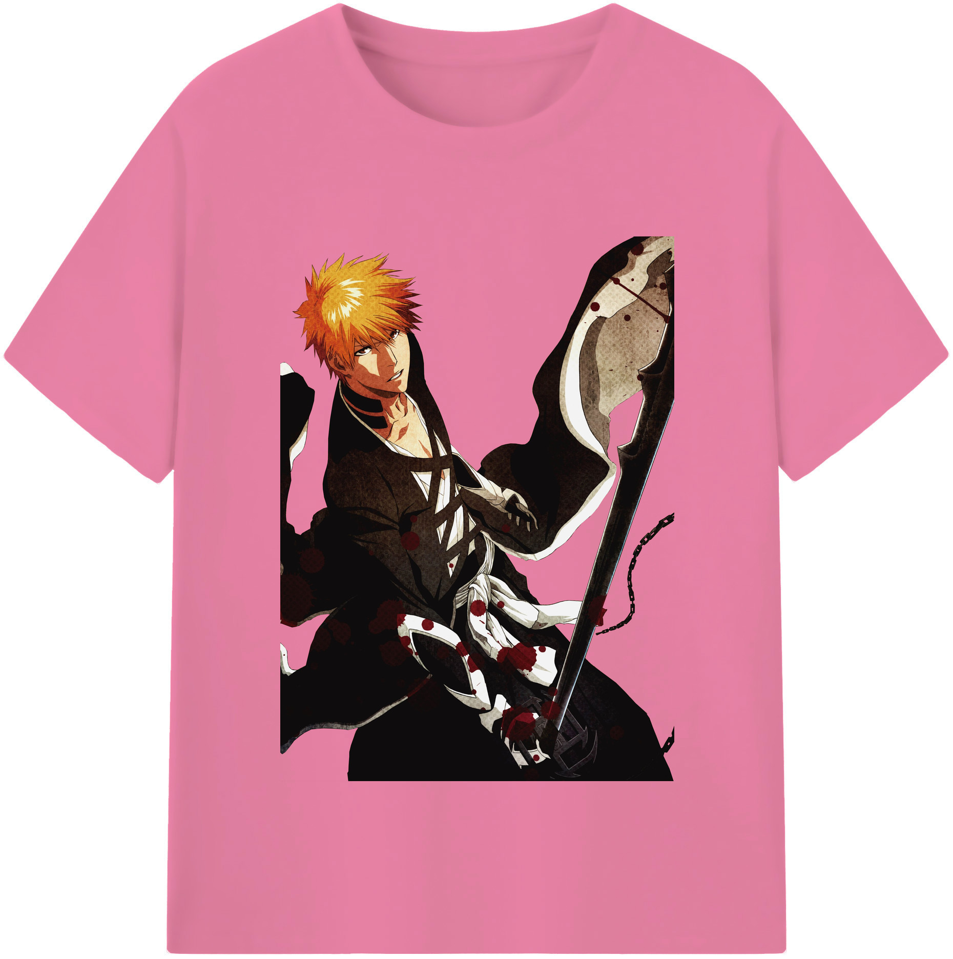 （画像用） ブリーチ 黒崎一護（くろさき いちご）BLEACH Kurosaki Ichigo 綿100％半袖Tシャツ（フロントプリント）